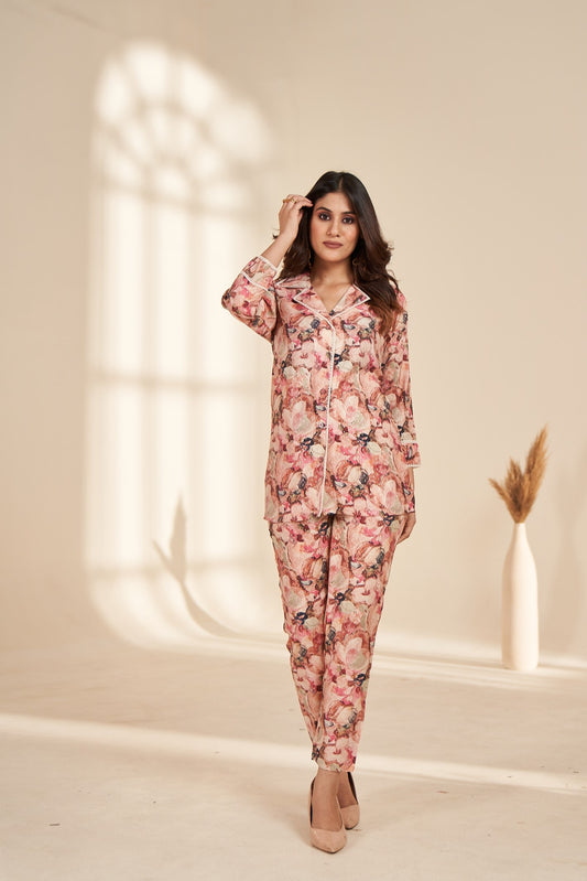 Pink Foil Printed Rayon Co Ord Set