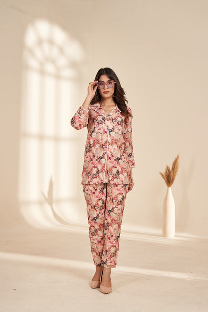 Pink Foil Printed Rayon Co Ord Set
