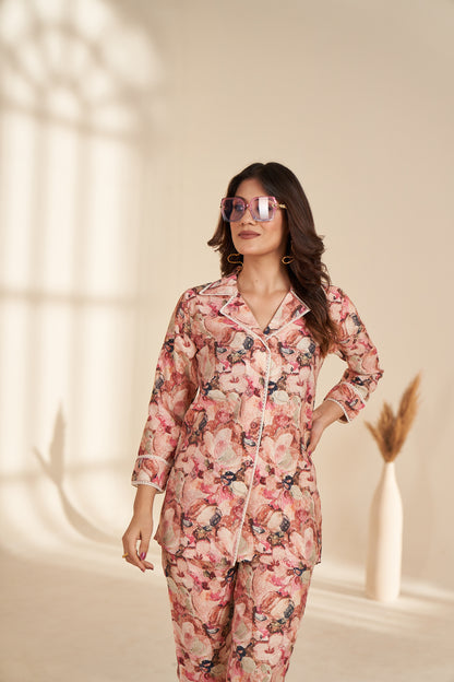 Pink Foil Printed Rayon Co Ord Set