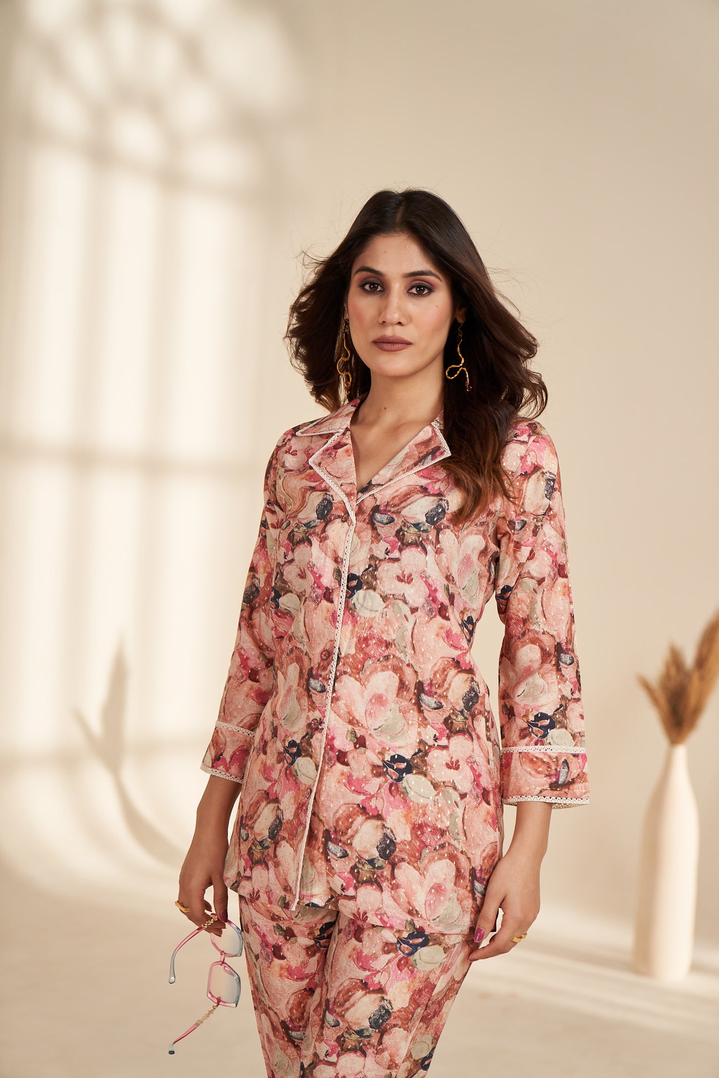pink foil printed rayon co ord set
