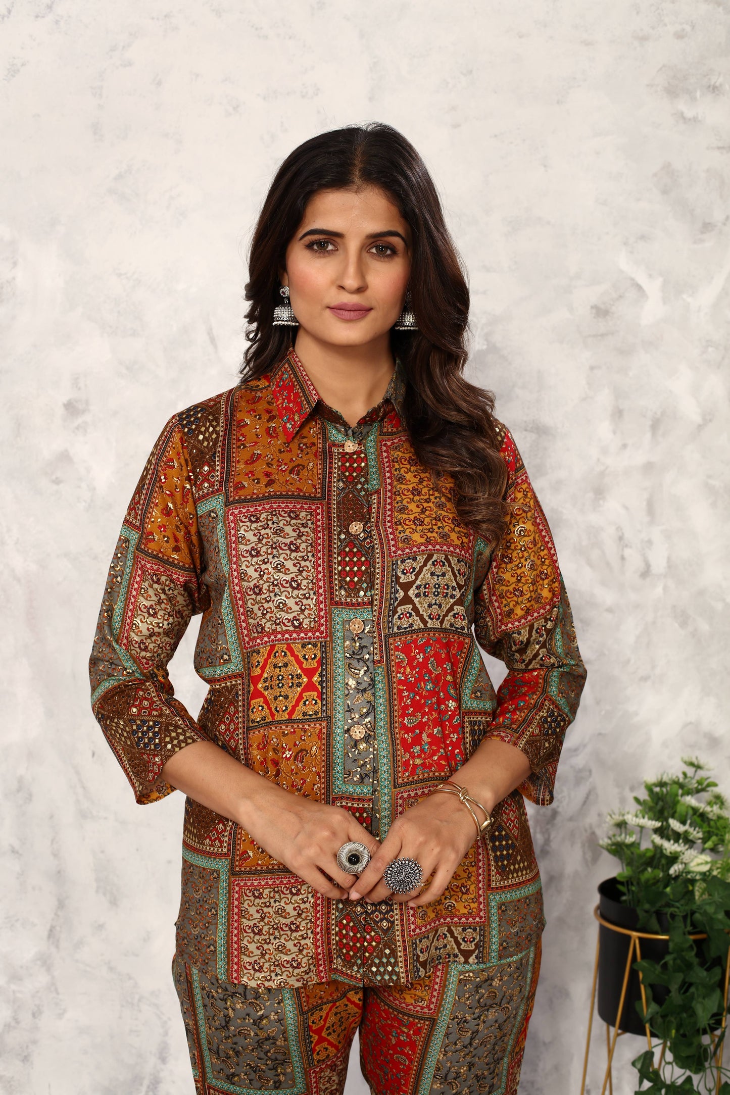 brown floral printed rayon co ord set