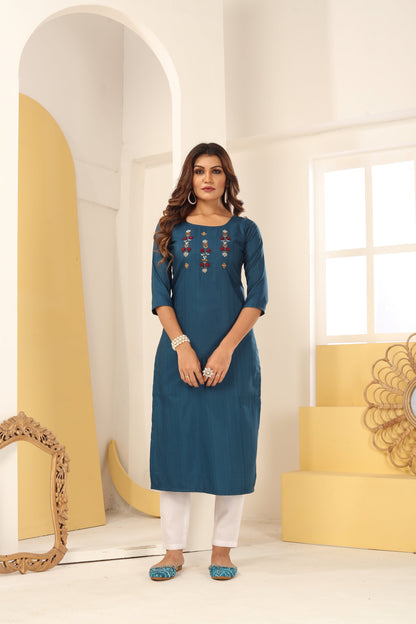 Morpich Floral Embroidered Art Silk Kurti With Pent
