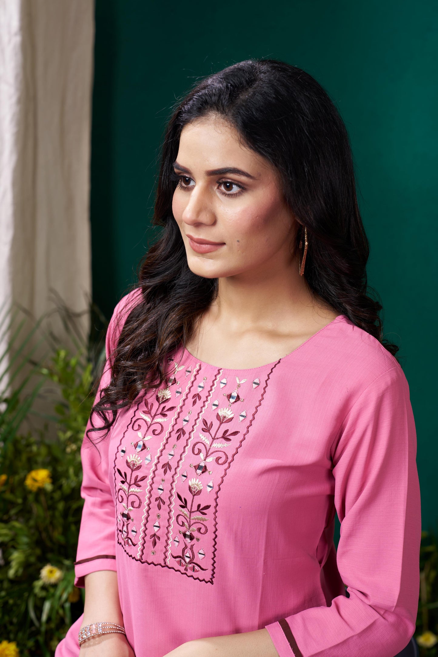 pink embroidered cotton kurta set with pent