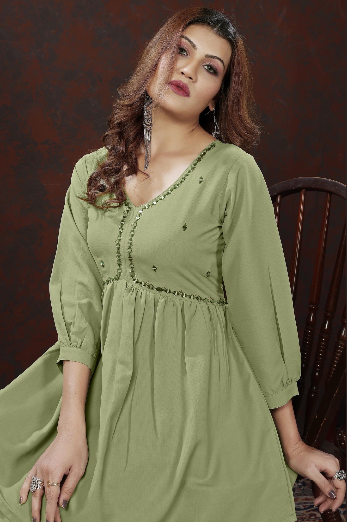green embroidered cotton blend co ord set