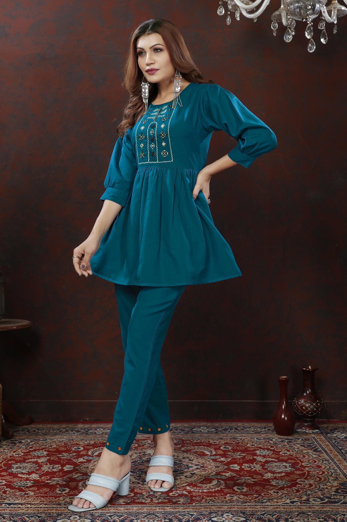 morpich embroidered cotton blend co ord set