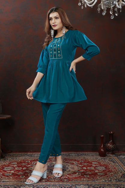 Morpich Embroidered Cotton Blend Co Ord Set