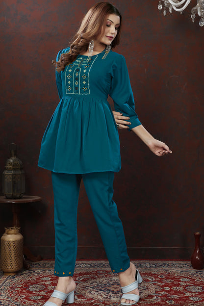 Morpich Embroidered Cotton Blend Co Ord Set