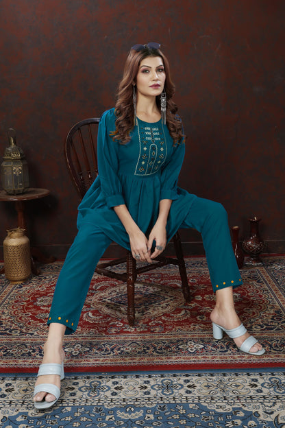 Morpich Embroidered Cotton Blend Co Ord Set