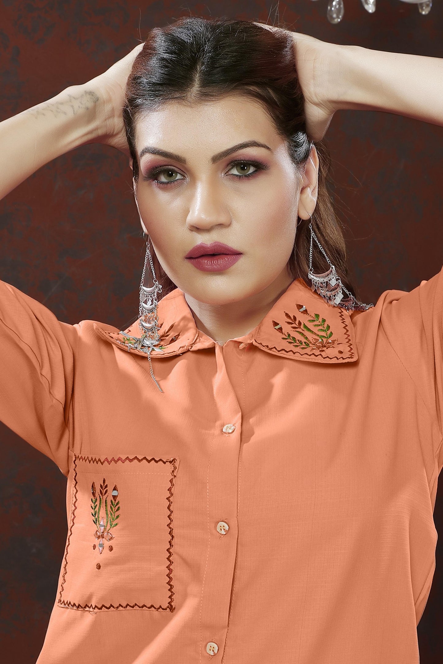 peach embroidered cotton blend co ord set