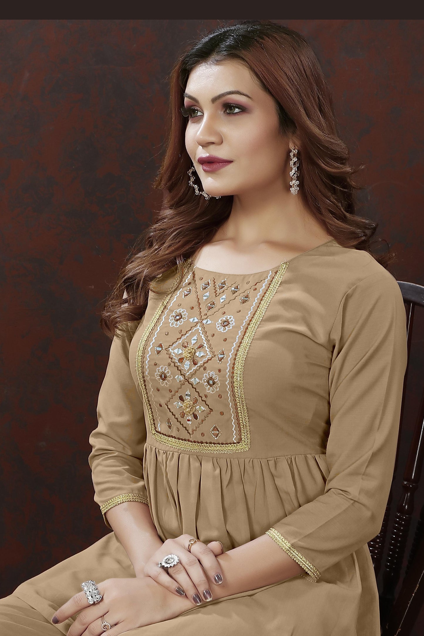 beige embroidered cotton blend co ord set