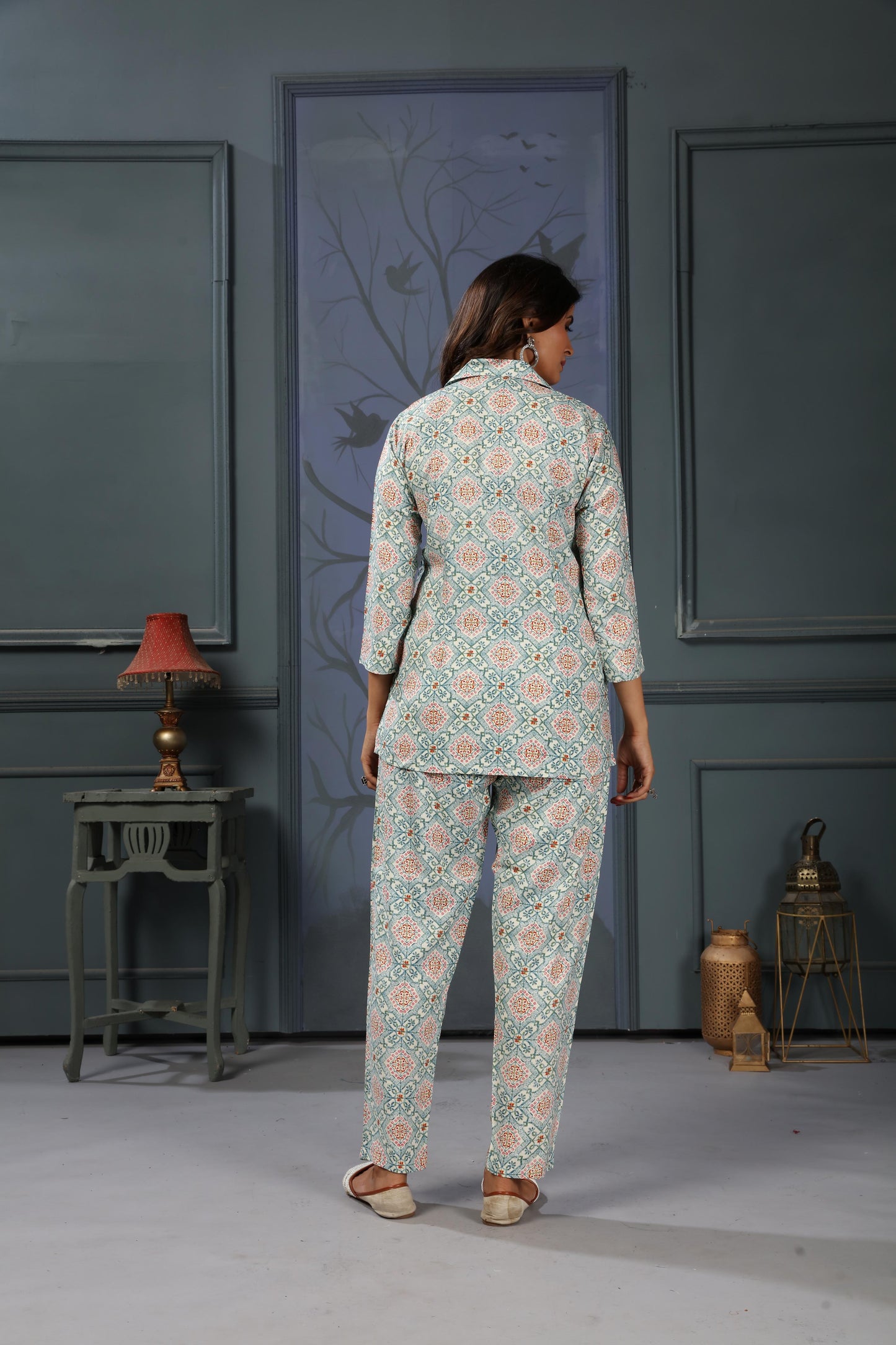 grey floral digital printed rayon co-ord set