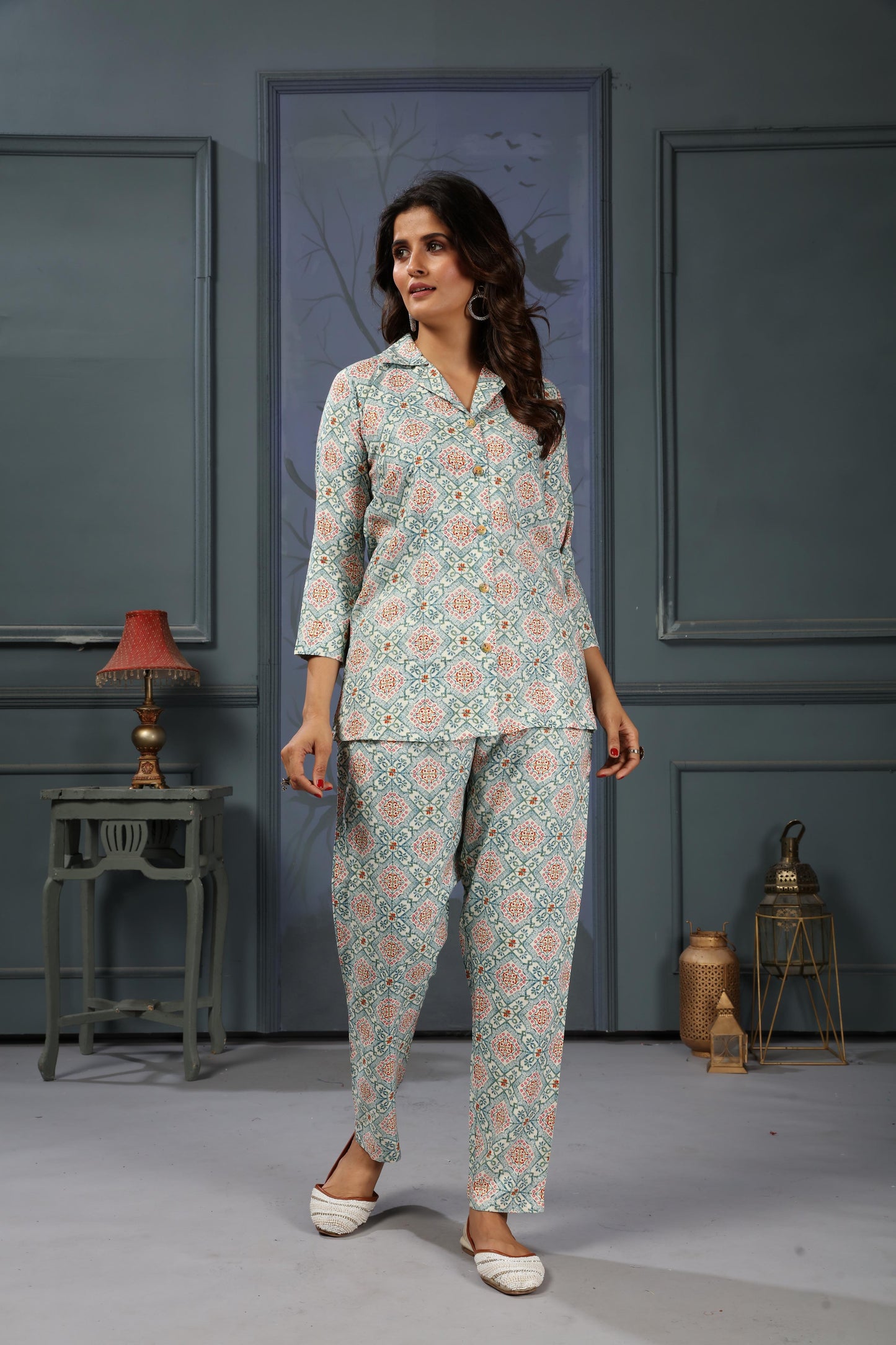 grey floral digital printed rayon co-ord set