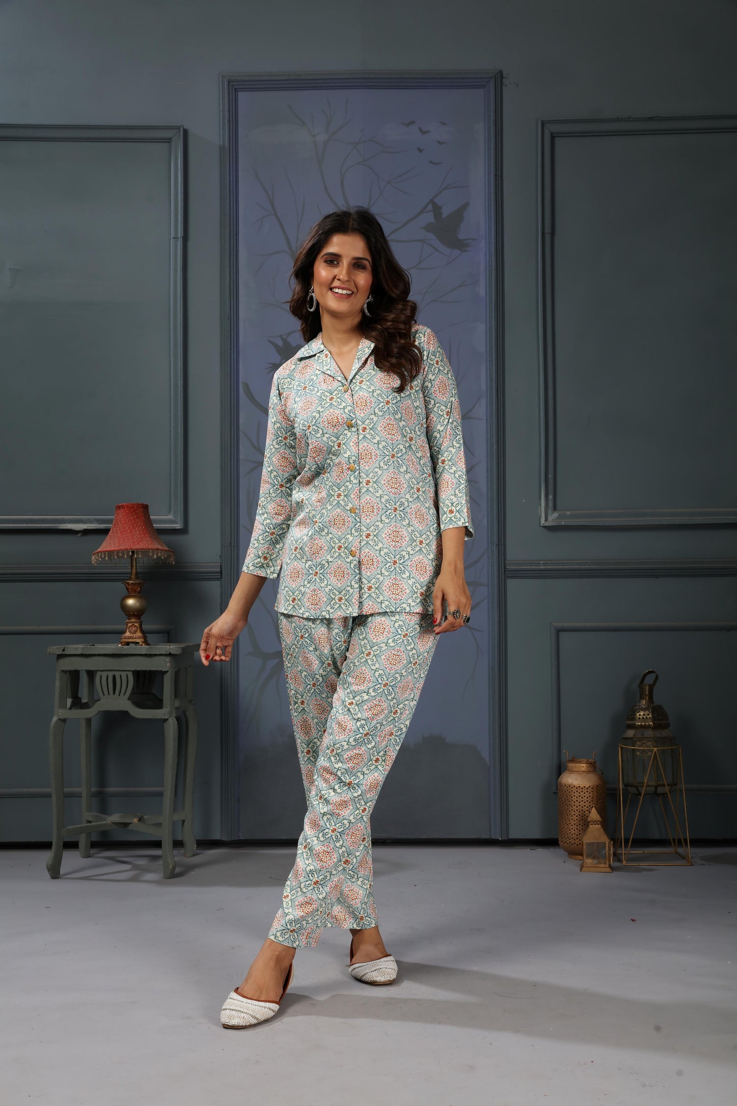 grey floral digital printed rayon co-ord set