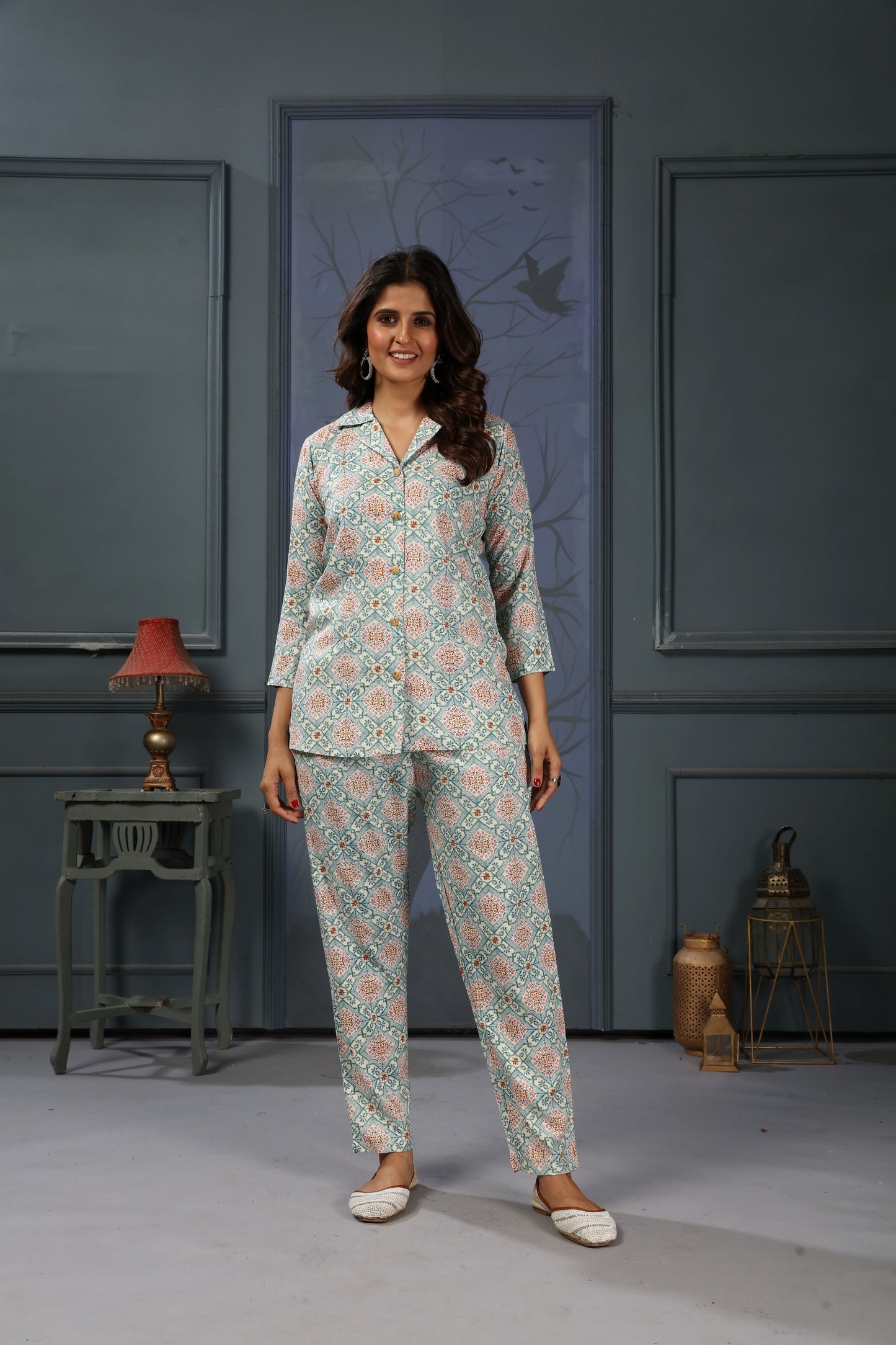 grey floral digital printed rayon co-ord set