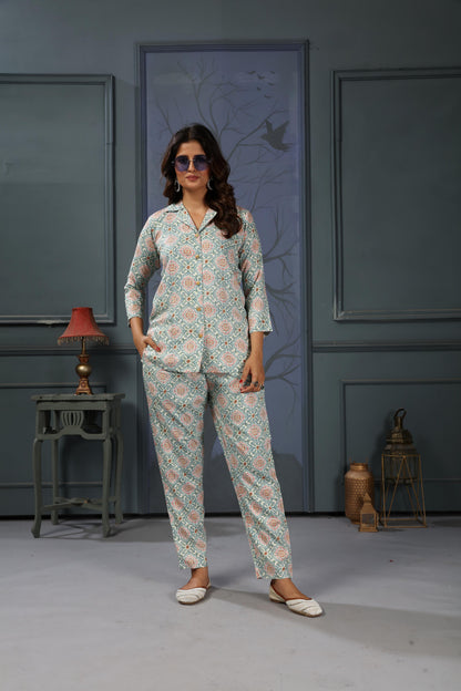 Grey Floral Digital Printed Rayon Co-Ord Set