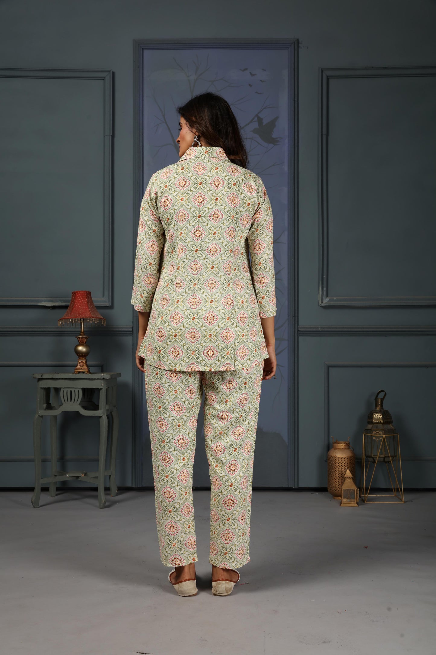 sage green floral digital printed rayon co-ord set