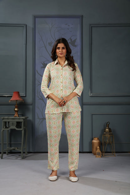 Sage Green Floral Digital Printed Rayon Co-Ord Set