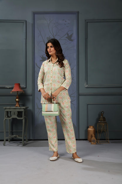 Sage Green Floral Digital Printed Rayon Co-Ord Set