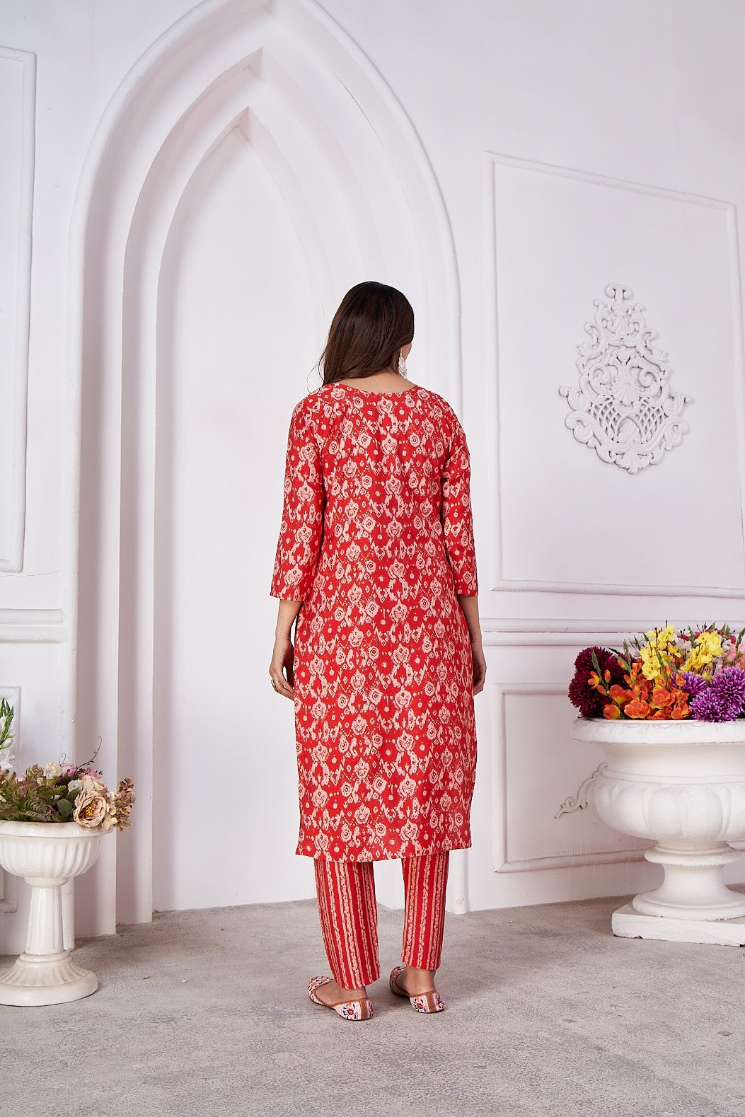 red foil printed viscose straight kurti sets