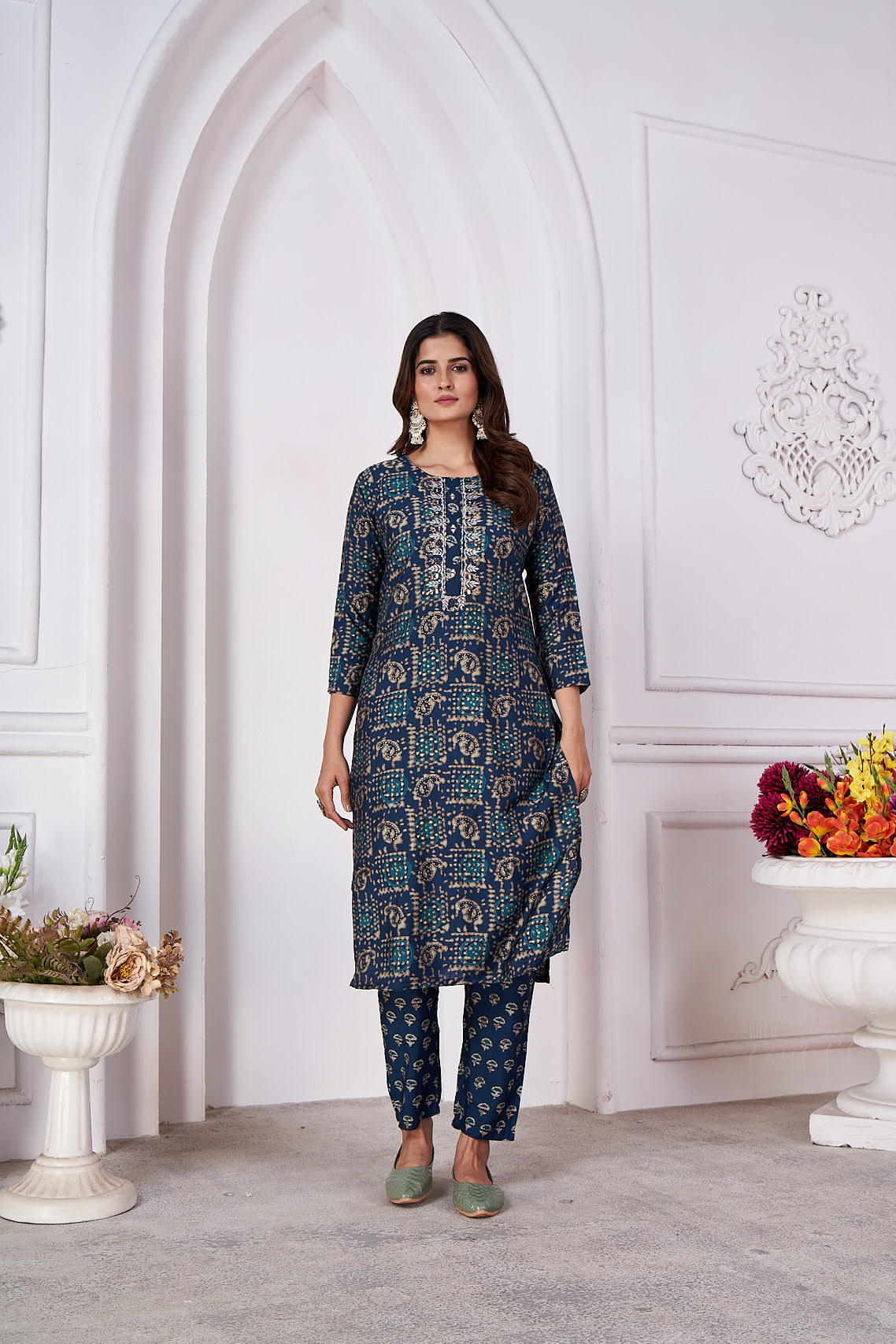morpich foil printed viscose straight kurti sets