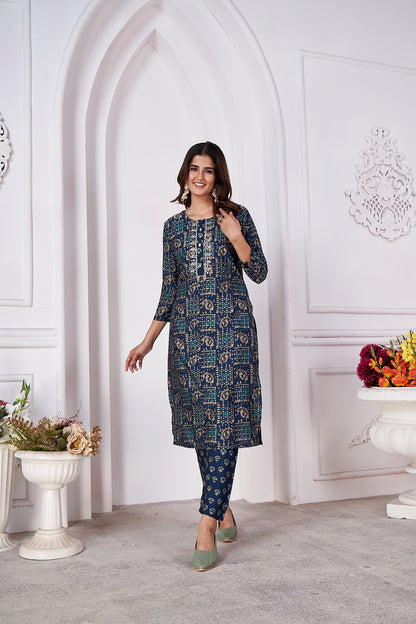 Morpich Foil Printed Viscose Straight Kurti Sets