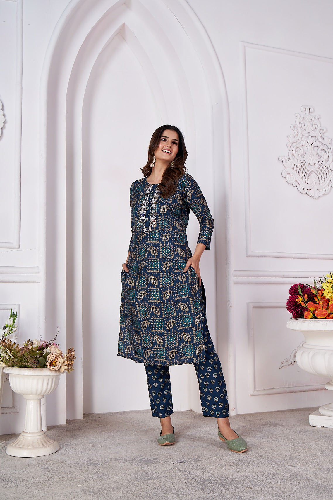 morpich foil printed viscose straight kurti sets