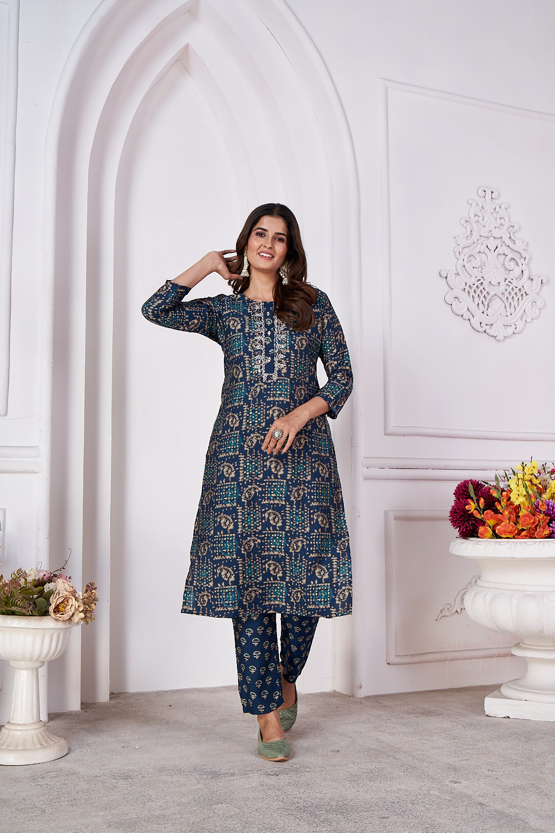 morpich foil printed viscose straight kurti sets