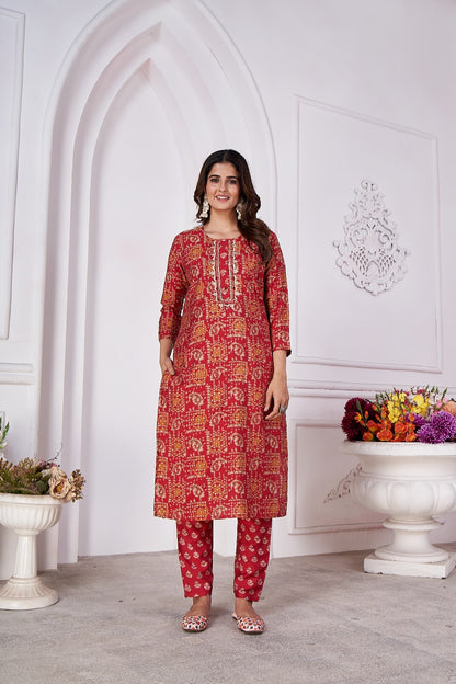 Maroon Foil Printed Viscose Straight Kurti Sets