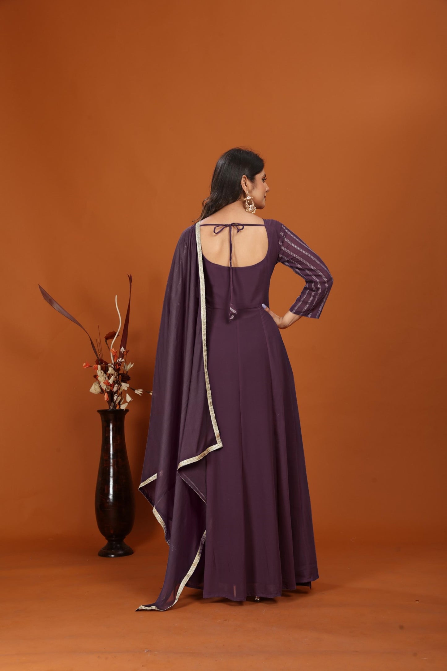 wine faux georgette embroidered long anarkali suit