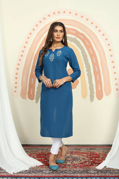 Morpich Mirror Embroidered Cotton Kurti With Pent