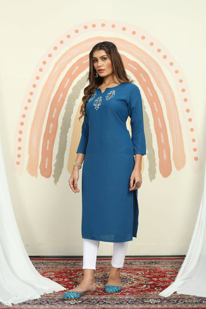 Morpich Mirror Embroidered Cotton Kurti With Pent