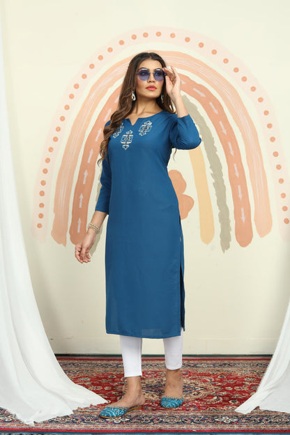 Morpich Mirror Embroidered Cotton Kurti With Pent