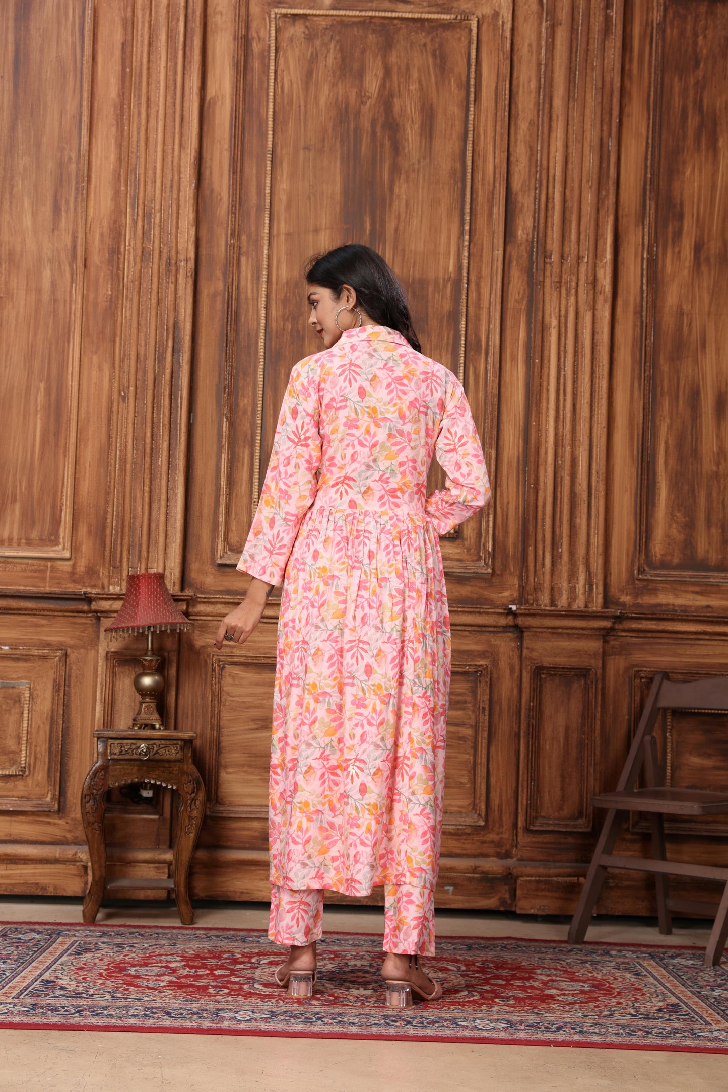 peach floral printed rayon co-ord set