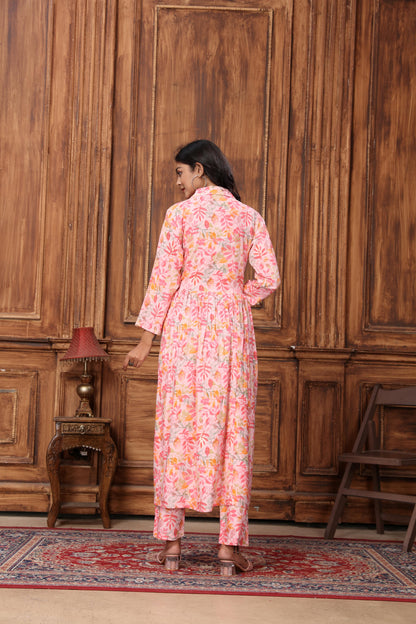 Peach Floral Printed Rayon Co-Ord Set