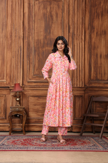 Peach Floral Printed Rayon Co-Ord Set