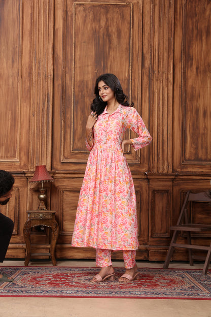 Peach Floral Printed Rayon Co-Ord Set