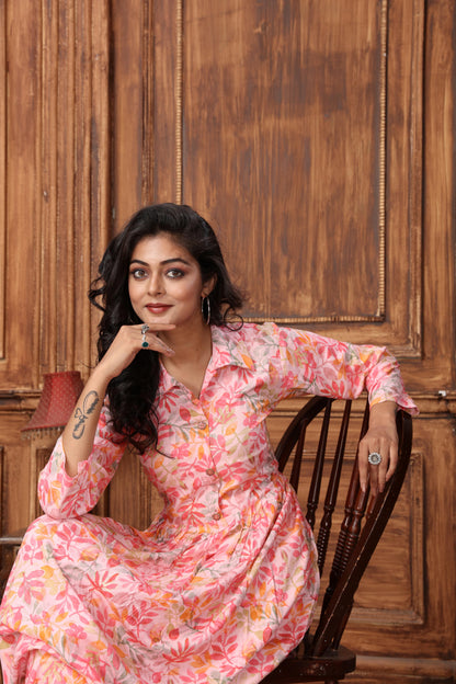 Peach Floral Printed Rayon Co-Ord Set