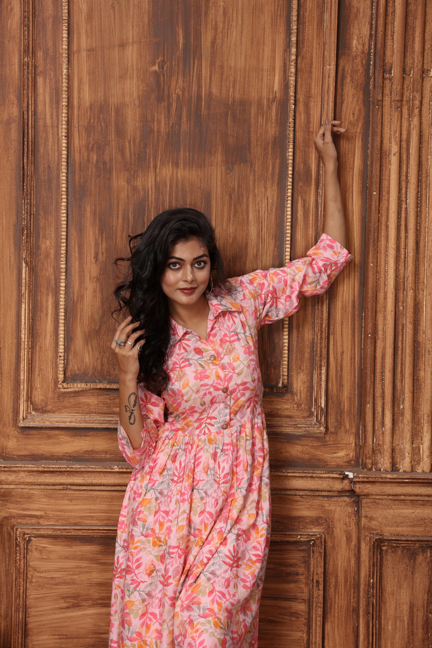 peach floral printed rayon co-ord set