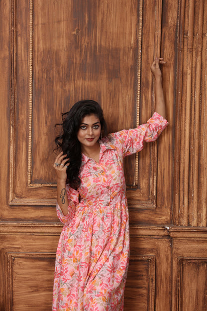 Peach Floral Printed Rayon Co-Ord Set