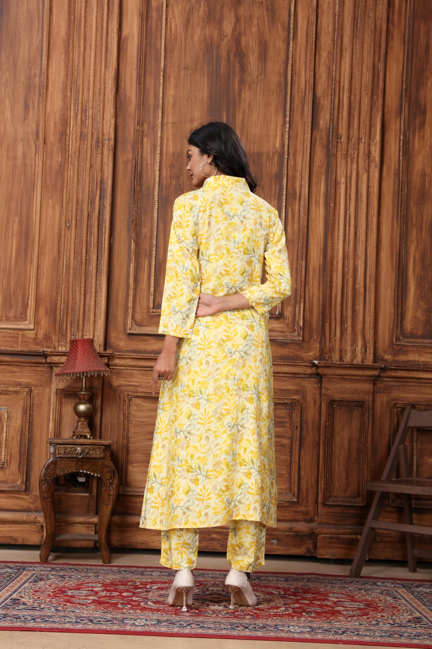 yellow floral printed rayon co-ord set