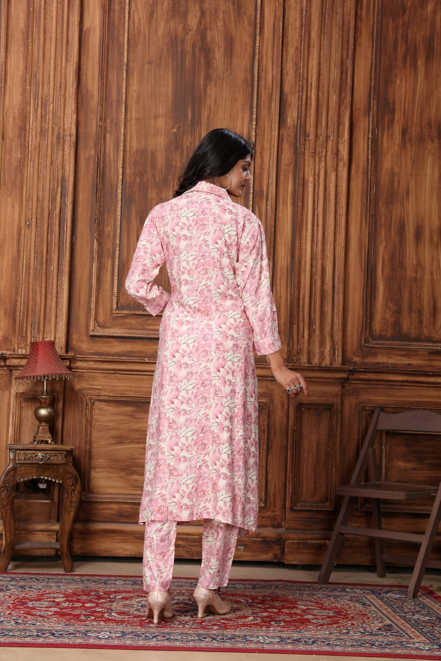 pink floral printed rayon co-ord set