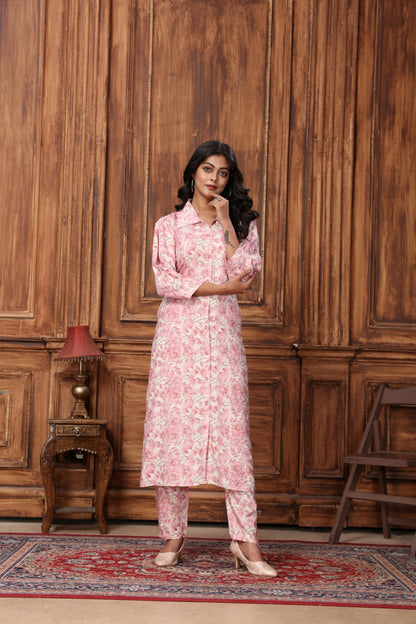Pink Floral Printed Rayon Co-Ord Set