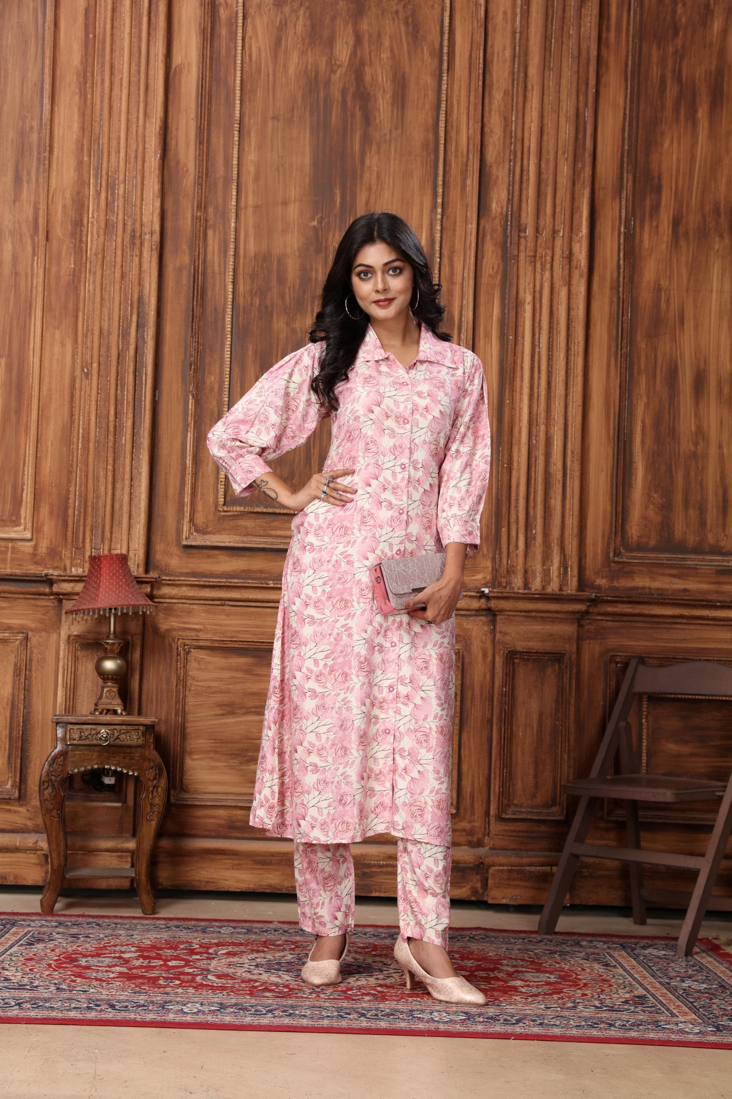 pink floral printed rayon co-ord set