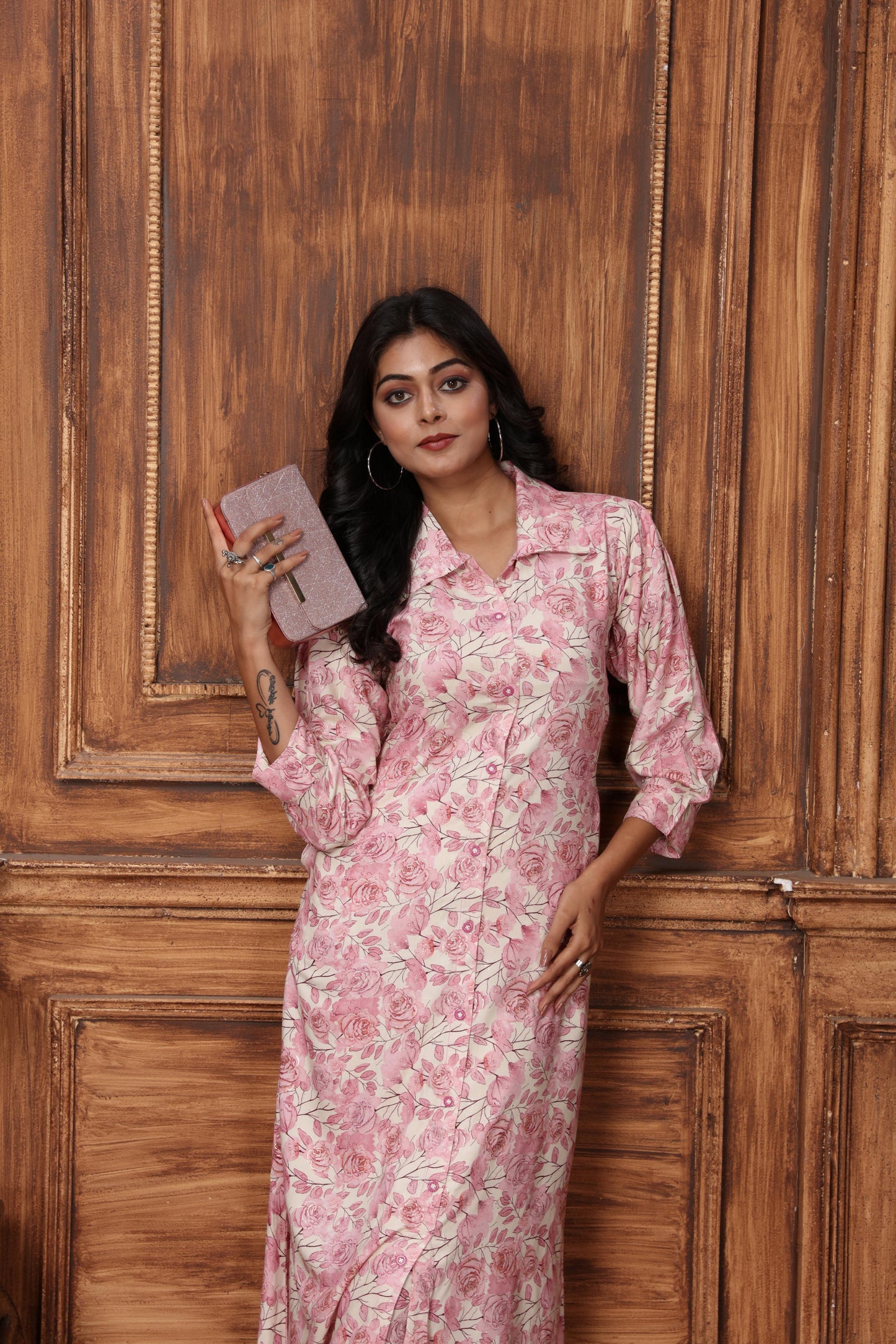 pink floral printed rayon co-ord set