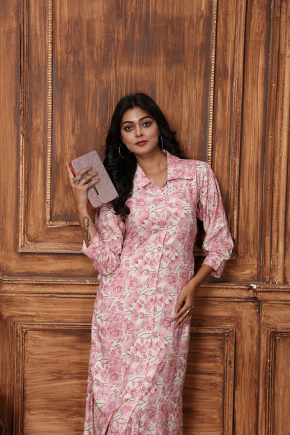 Pink Floral Printed Rayon Co-Ord Set