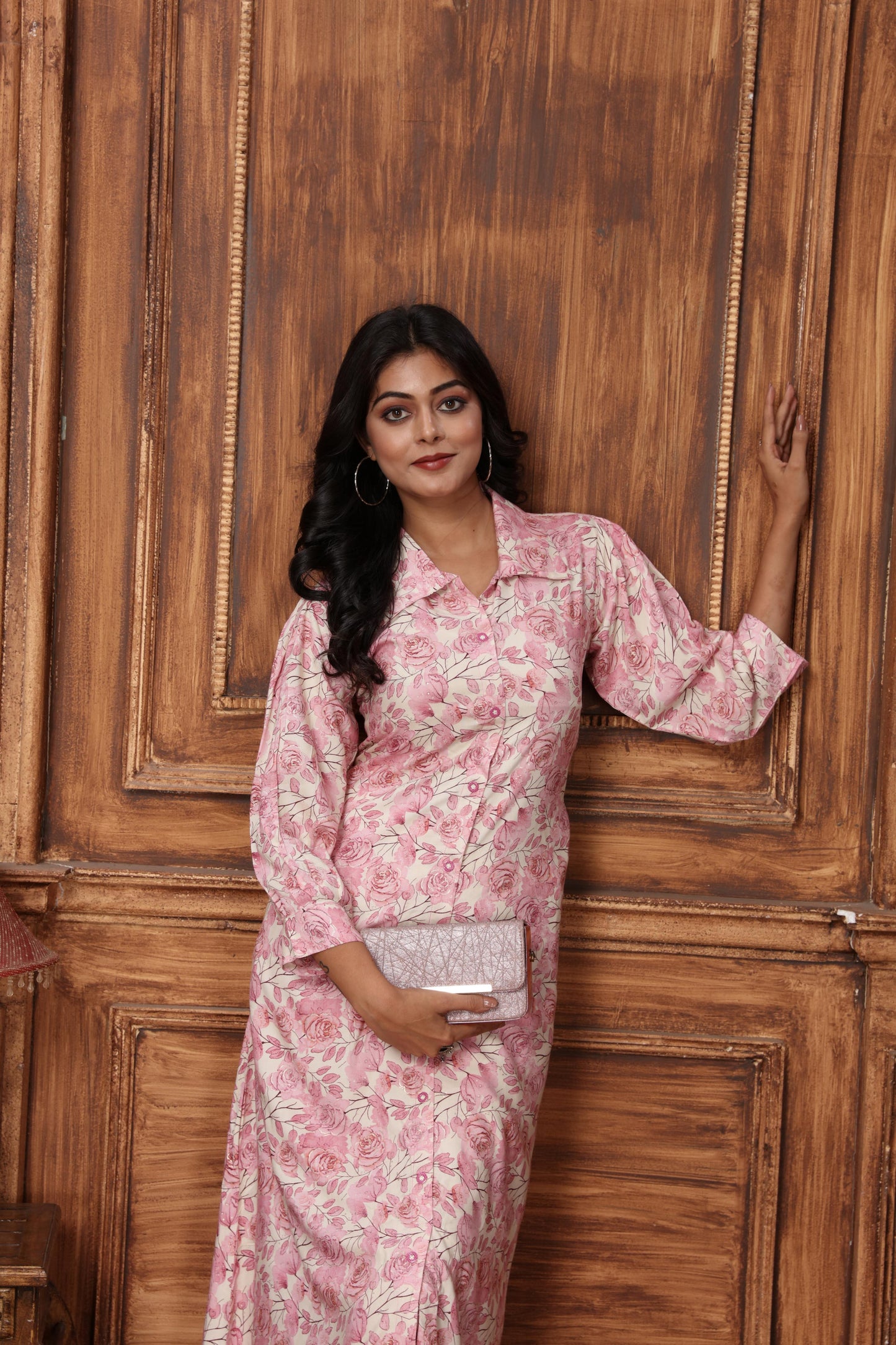 pink floral printed rayon co-ord set