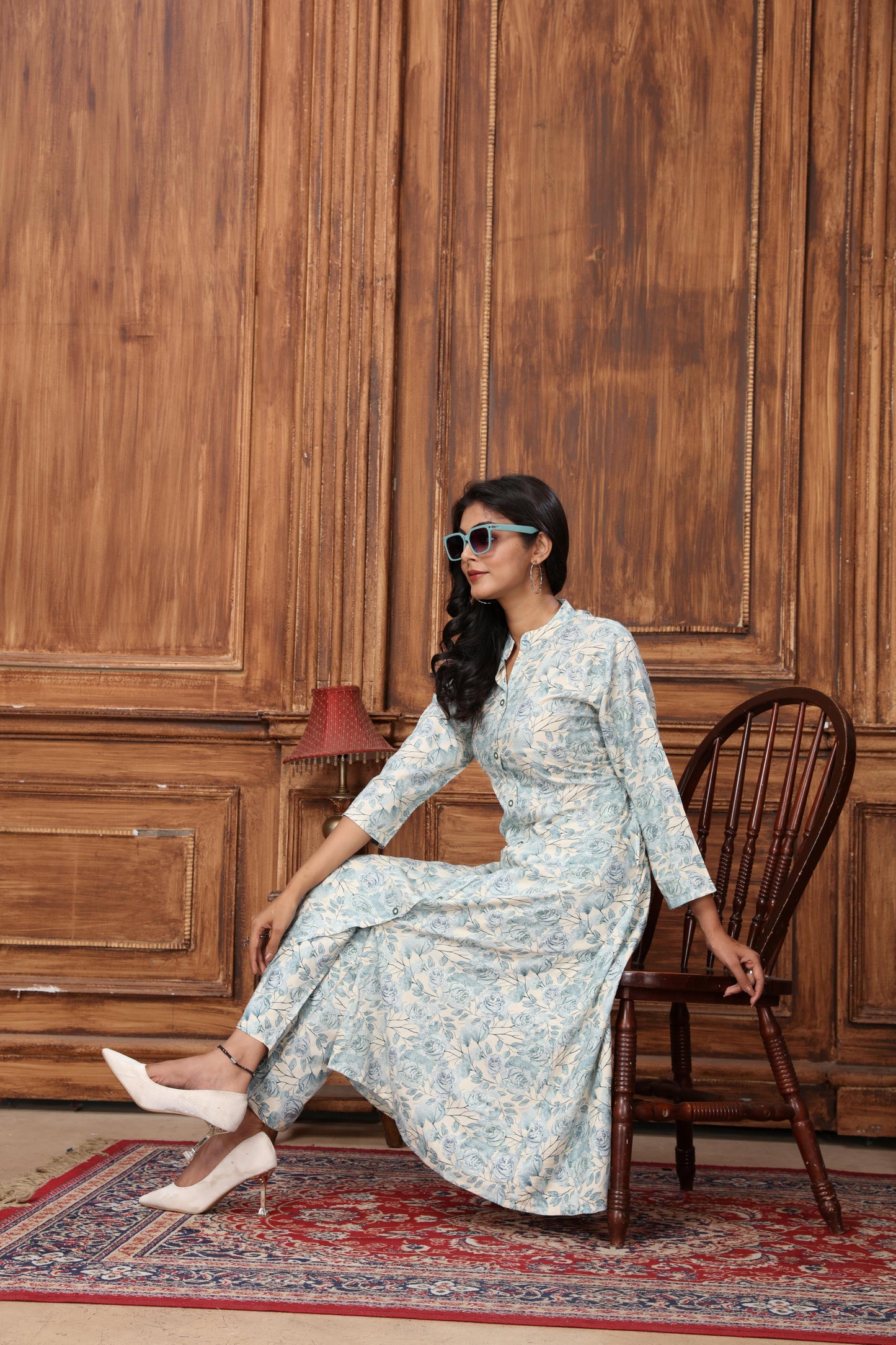 sky blue floral printed rayon co-ord set